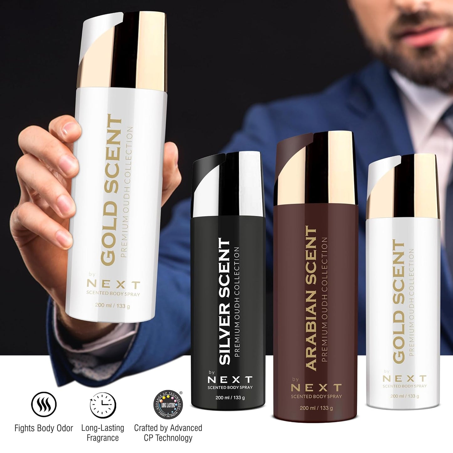 Set of 3 OUDH Deodorants - NEXT GOLD, SILVER & Arabian - 200ML