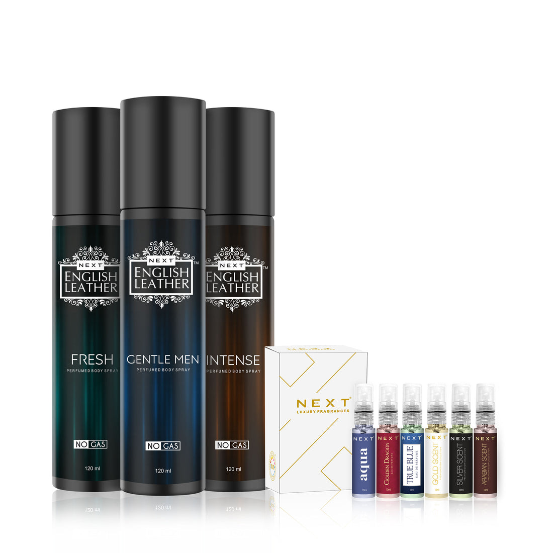 NEXT English Leather NO GAS Deodorant Combo + NEXT Luxury Perfume Atom