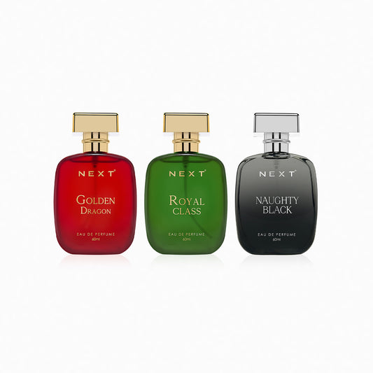 Next Luxury Trio Pack of 3 Perfume -Golden Dragon , Naughty Black & Royal Class - 60ml Each