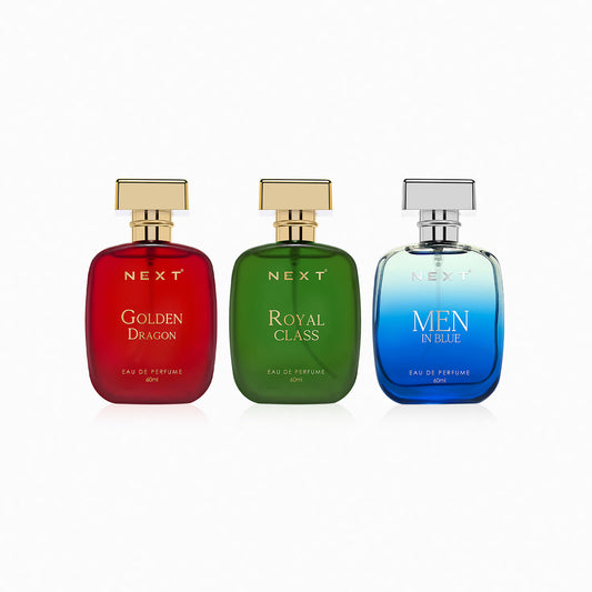 Next Luxury Trio Pack of 3 Perfume -Golden Dragon , Men In Blue & Royal Class - 60ml Each
