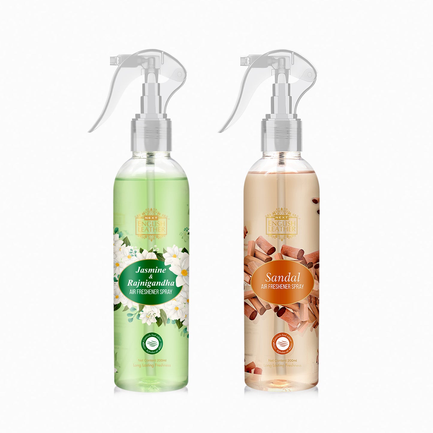 Next English Leather Jasmine and Sandal  Combo No Gas Room Air Freshener Spray - 200ml Each