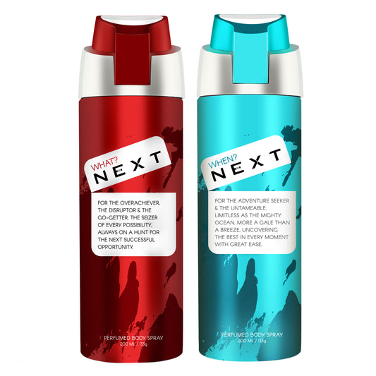 Combo Pack of 2 Next Perfumed Body Spray- What ? & When ? - 2 x 200 ML - For Men and Women