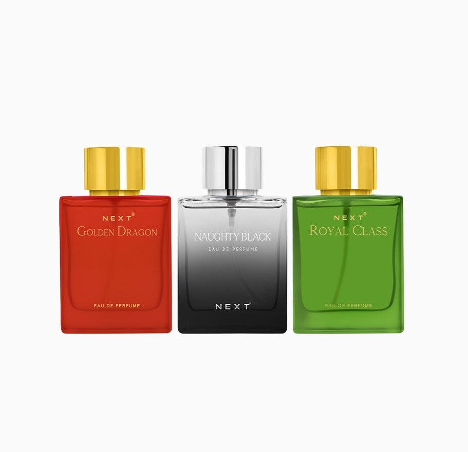 Next Combo Pack of 3 Perfume | Golden Dragon , Naughty Black & Royal Class | 100ml each